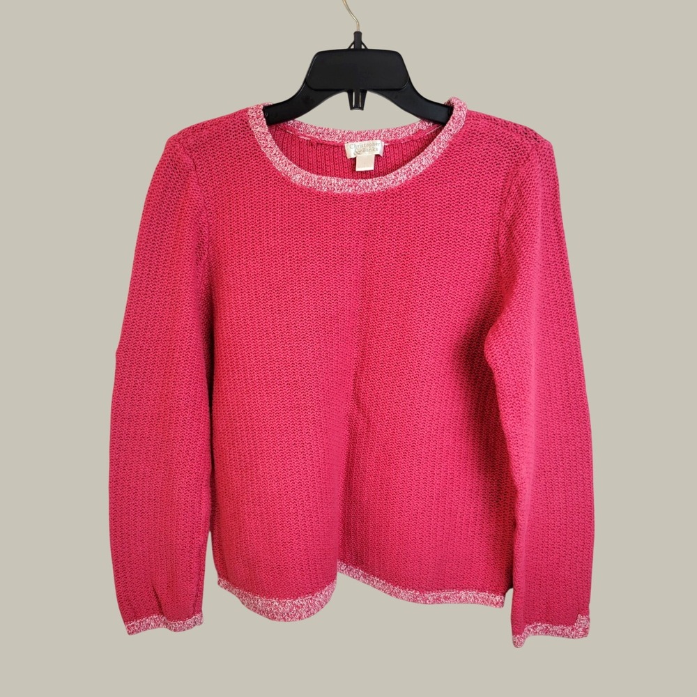 Christopher & Banks Sweater Pullover Knit Cotton Ramie Classic Casual Pink Large